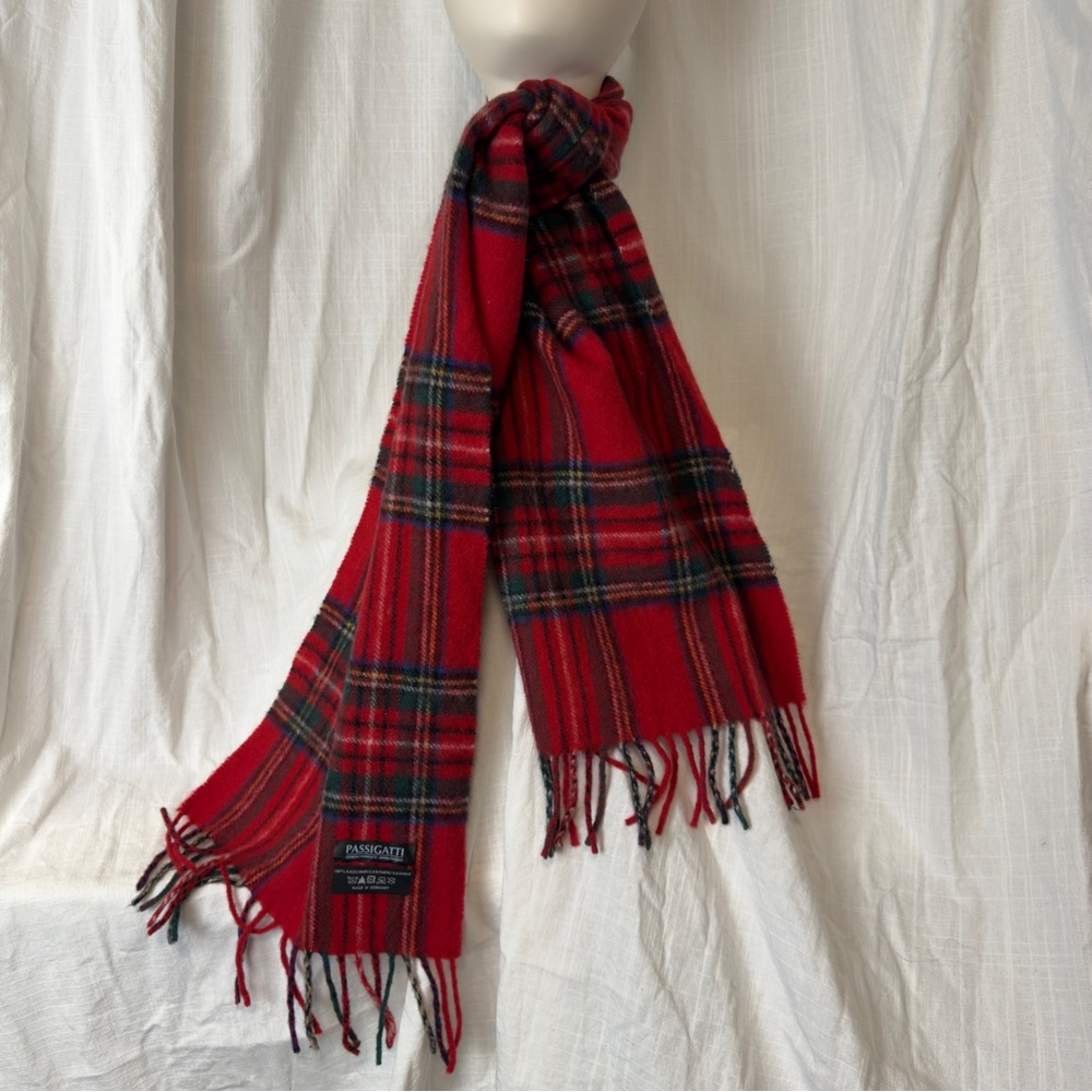 Passigatti 100% Cashmere Red Tartan Plaid Scarf Made in Germany